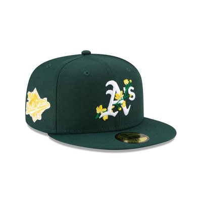 Green Oakland Athletics Hat - New Era MLB Side Patch Bloom 59FIFTY Fitted Caps USA1296084